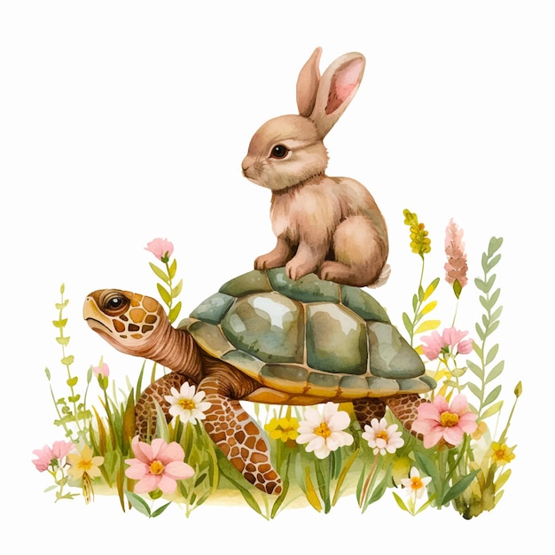 Картина милого кролика на черепахе