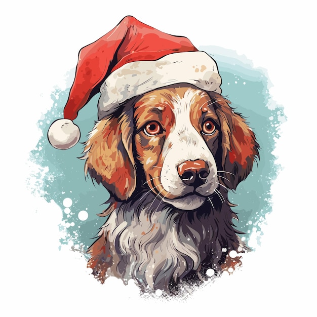 Painting of a dog wearing a hat christmas watercolor