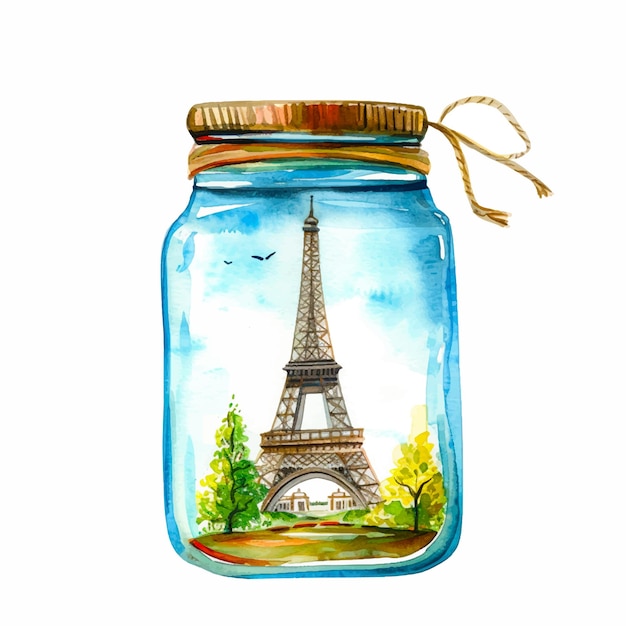 Painting of the Eiffel Tower inside a glass jar