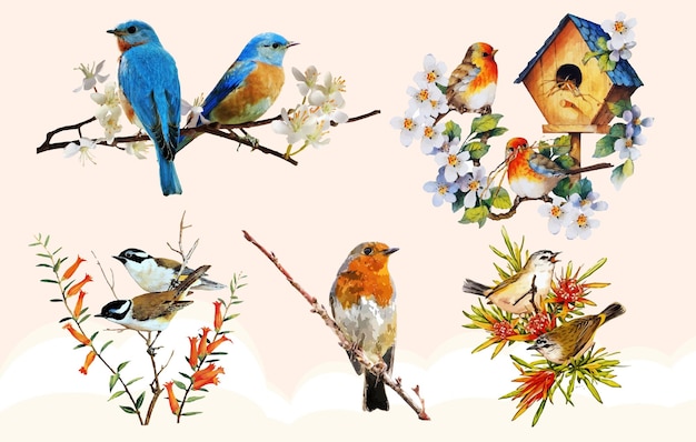 Vector painting featuring birds