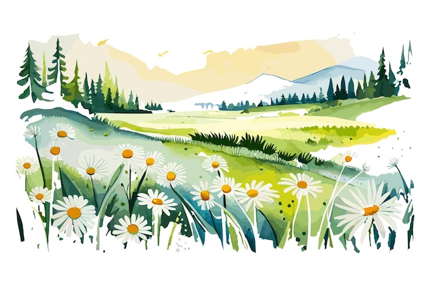 Vector a painting of a field of daisies.