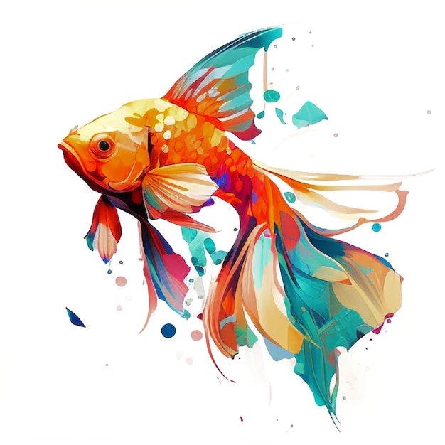 A painting of a fish with blue and orange colors.