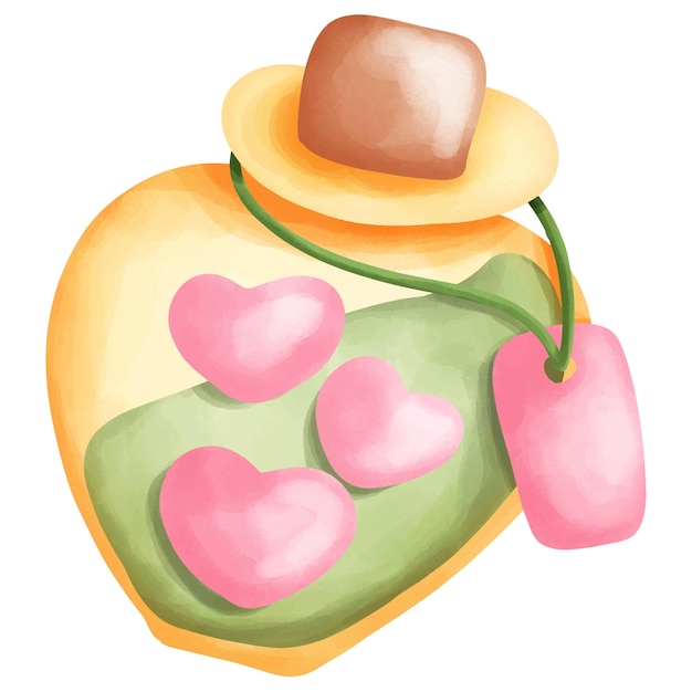 a painting of a hat and a straw hat with hearts on it