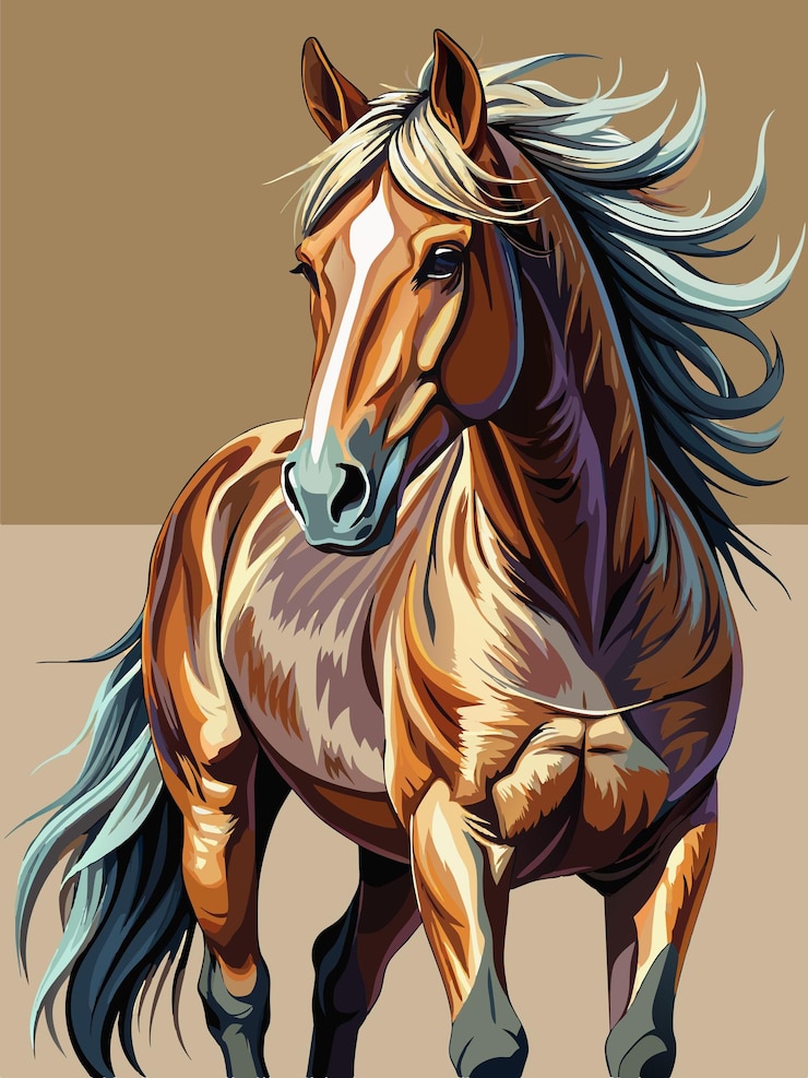 Vector a painting of a horse with a blue and brown background
