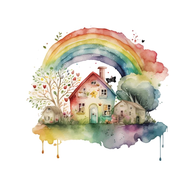 Vector a painting of a house with a rainbow on the top