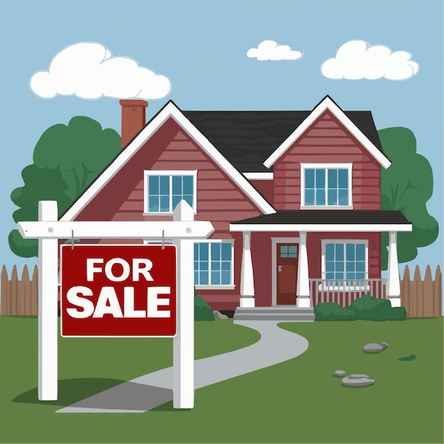 a painting of a house with a sign that says for sale