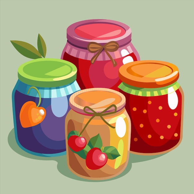 a painting of jars with berries and a strawberry jam