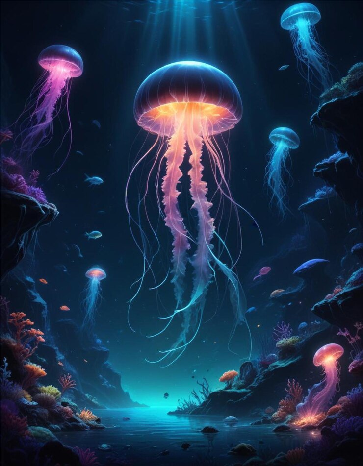 Vector a painting of a jellyfish with a blue background