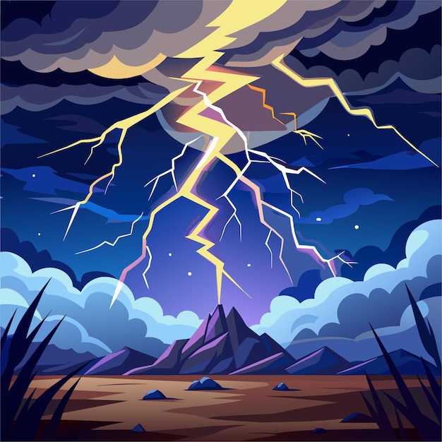 a painting of lightning bolt and a sunset with a storm cloud