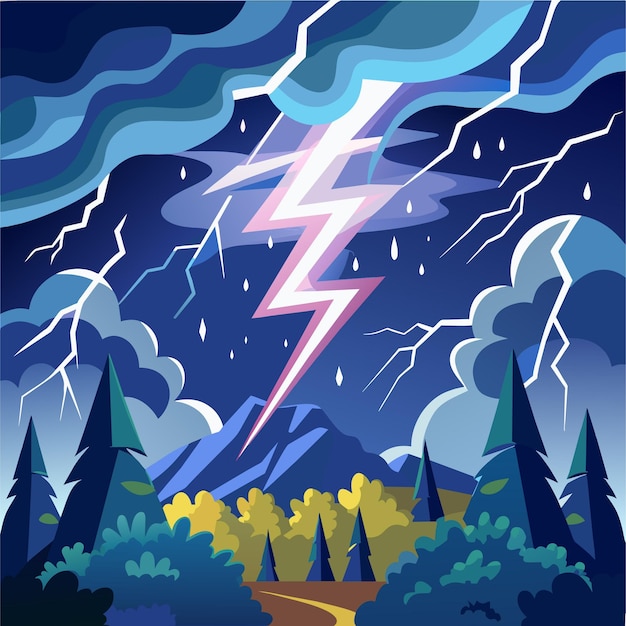 Vector a painting of lightning bolt and a sunset with a storm cloud