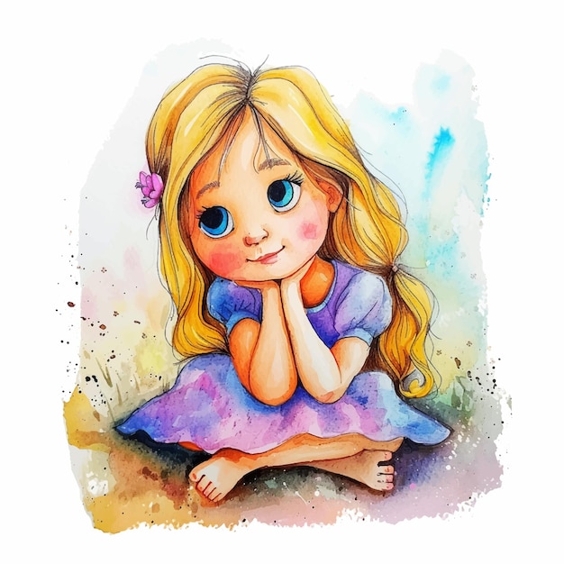 Vector painting of little girl blondie