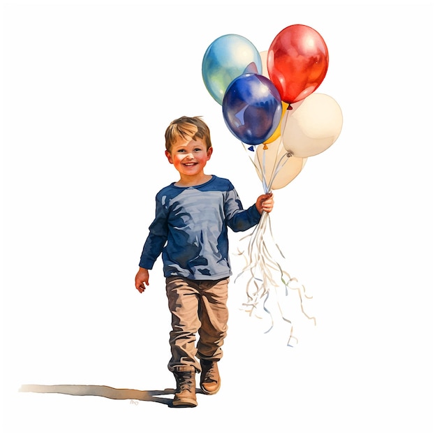 A painting of a little girl holding a bunch of balloons