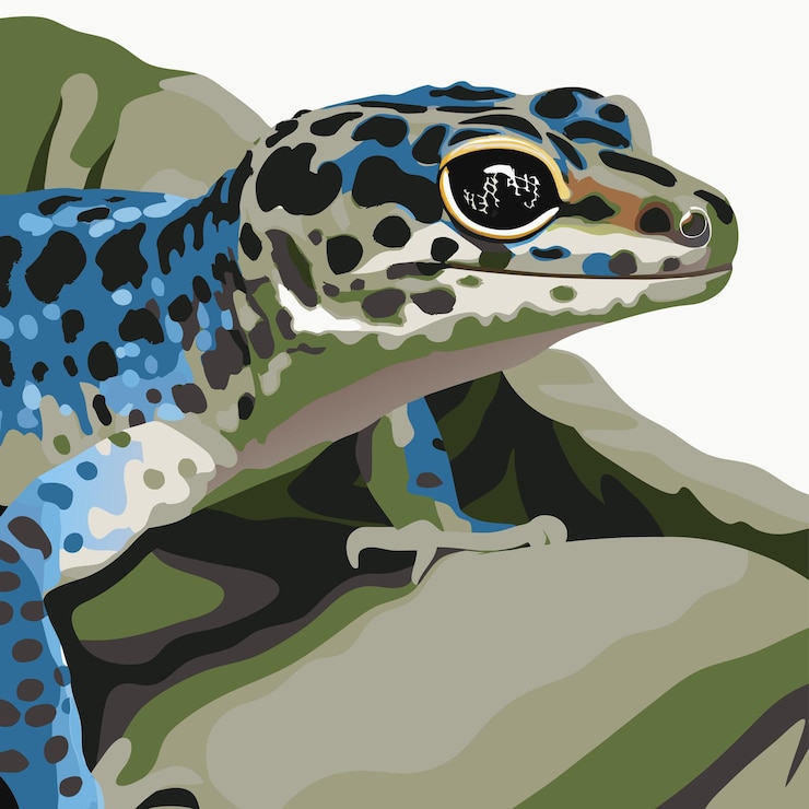 Vector a painting of a lizard with a green eye and blue spots
