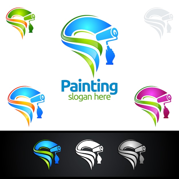 Vector painting logo with paint brush and colorful circle concept