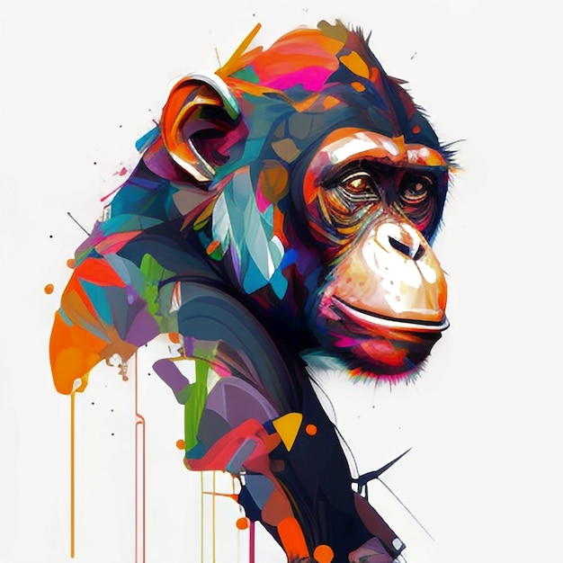 A painting of a monkey with a colorful background.