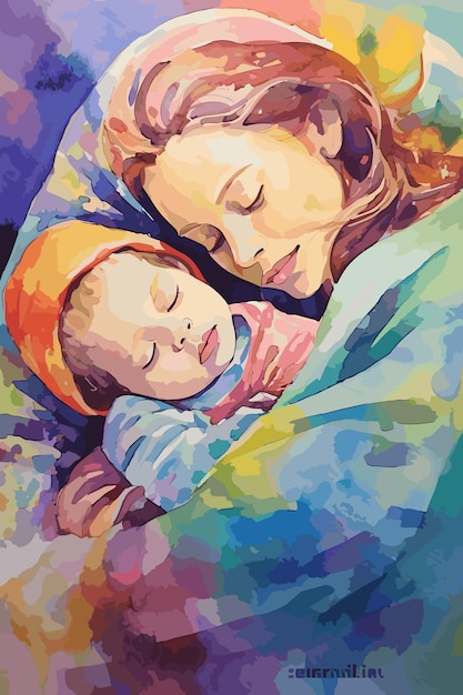Vettore un dipinto di una madre e il suo bambino