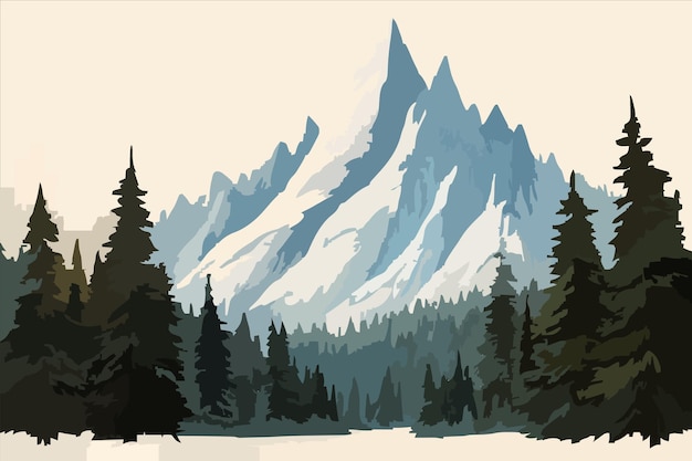 Vector a painting of a mountain range with trees in the background