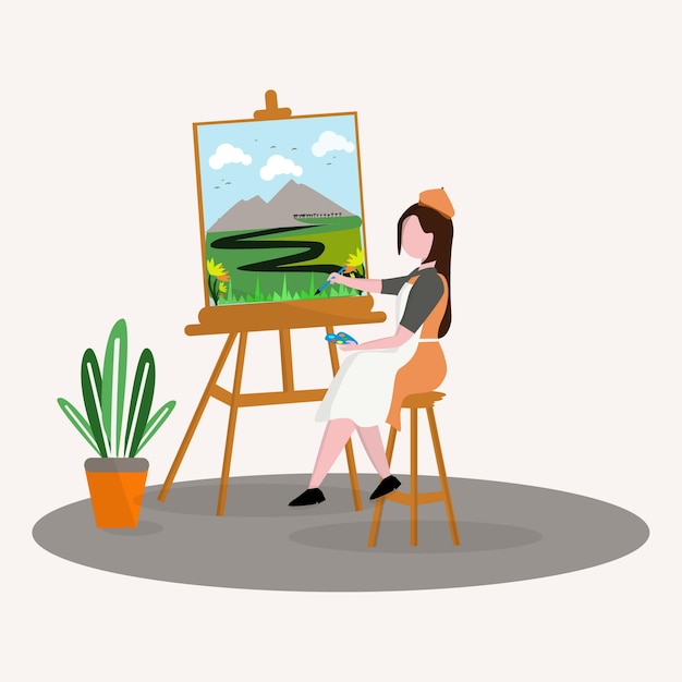 Painting Nature Flat Design Illustration