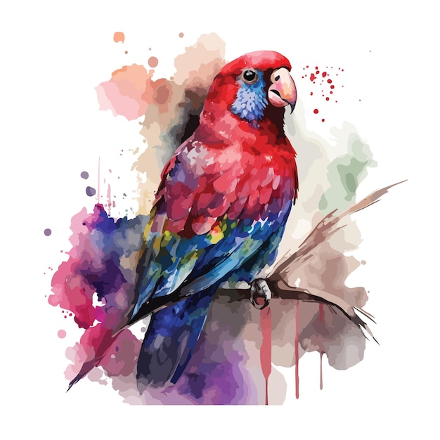 A painting of a parrot with blue and red feathers.