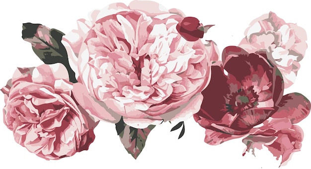 a painting of a peony with a red flower