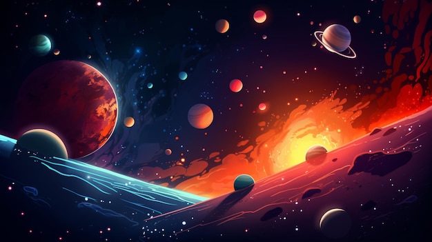 Vector a painting of a planet with planets and planets