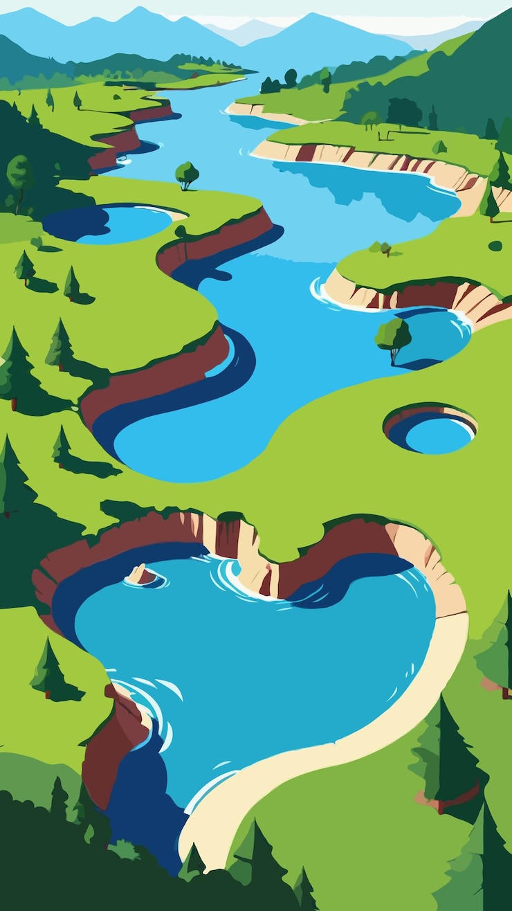 Vector a painting of ponds cartoon drawing artwork vector