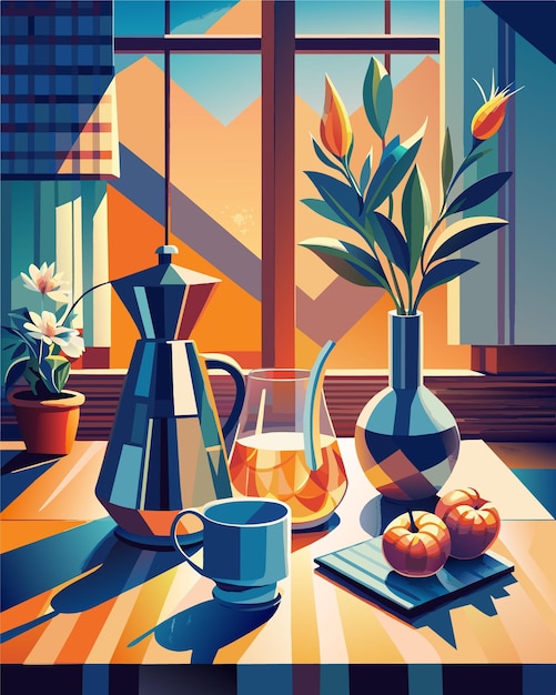 Vector a painting of a potted plant and a pot with a plant in it