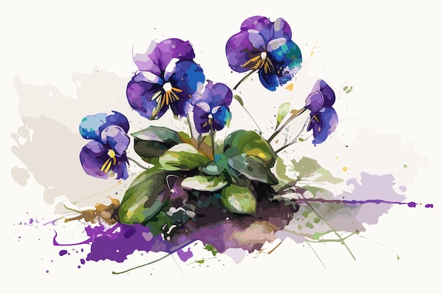 A painting of a purple pansies on a white background.