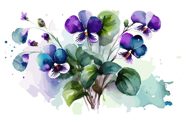 A painting of a purple pansies
