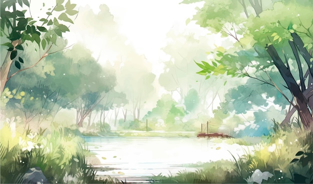 A painting of a river in the forest