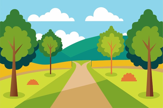 a painting of a road with trees and a road