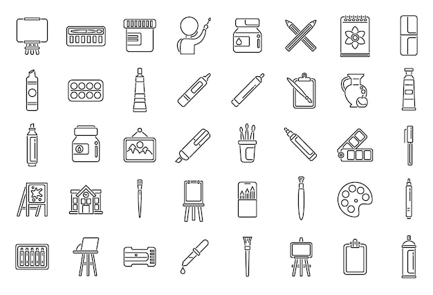 Painting school icons set outline vector Class student