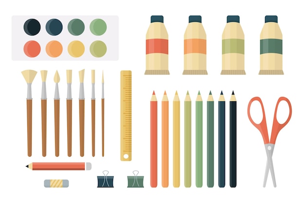 Painting tools elements Vector illustration in cartoon style