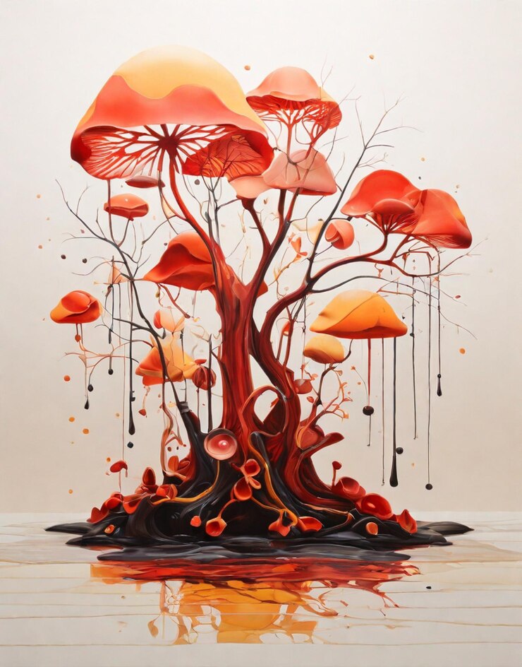 Vector a painting of a tree with orange and yellow leaves