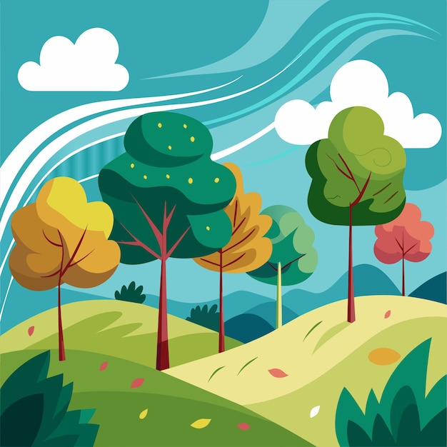 a painting of trees and a blue sky with a white cloud in the background