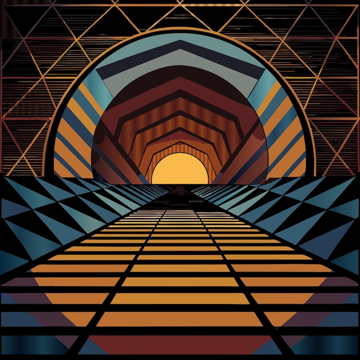 Vector a painting of a tunnel that has a yellow and blue design