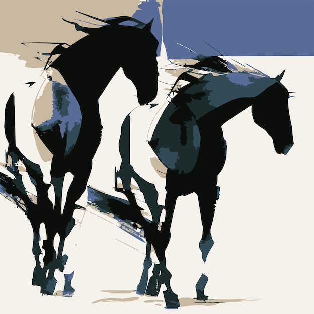 A painting of two horses with the word horse on it.