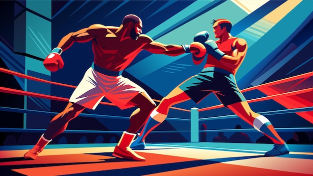 Painting of Two Men Boxing in a Boxing Ring