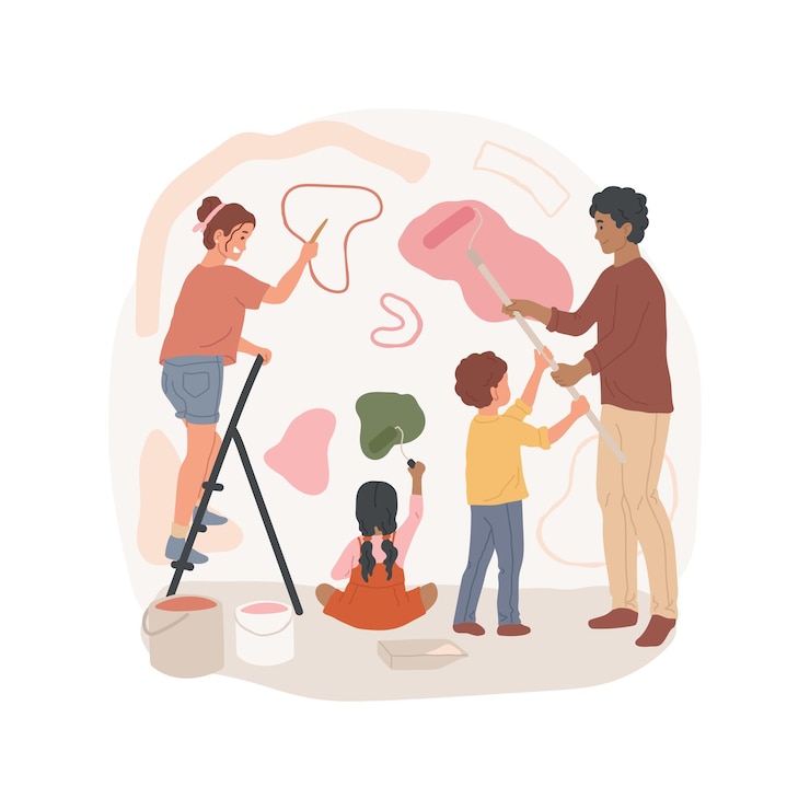 Vector painting the walls indoors isolated cartoon vector illustration