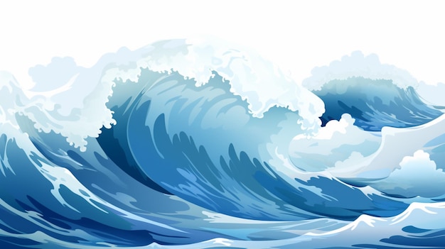 Vettore un dipinto di un'onda e l'oceano in una cornice blu