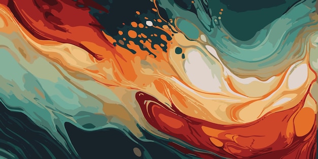 A painting of a wave that has the colors orange blue and pink