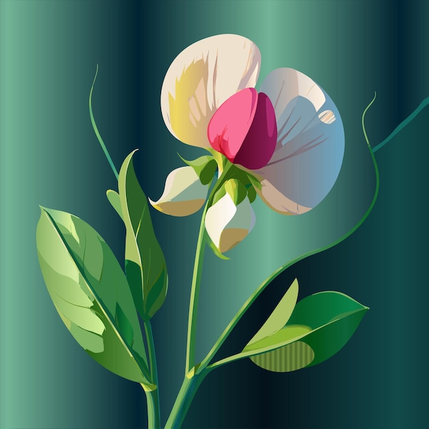 a painting of a white and pink flower with a green background
