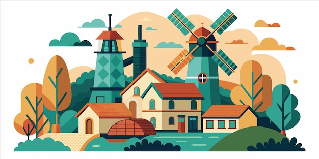 Vector a painting of a windmill and windmills from the company of the company