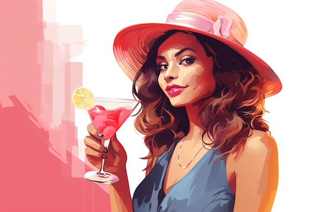 Vector a painting of a woman holding a drink