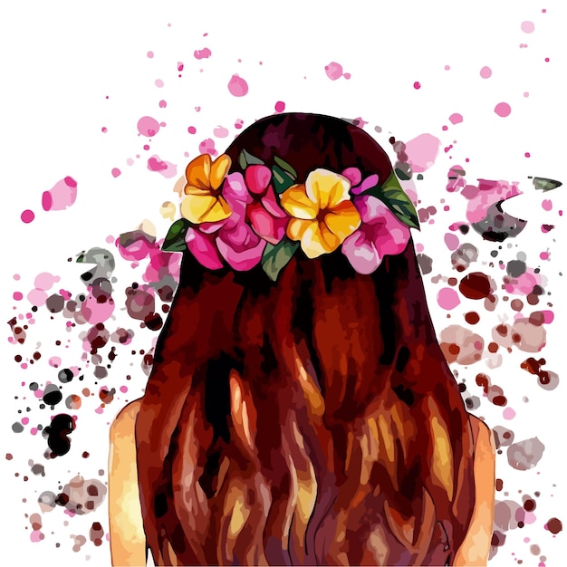 Vettore un dipinto di una donna con i capelli lunghi e fiori tra i capelli.