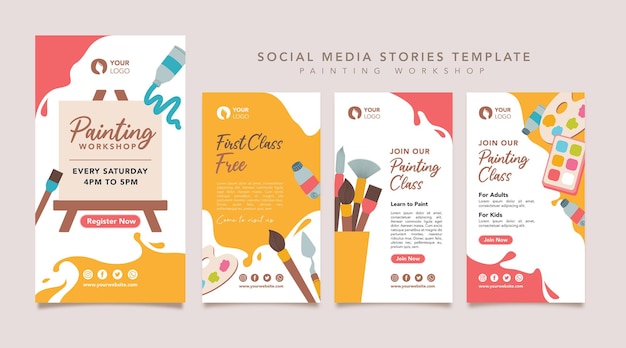 Vector painting workshop social media stories template