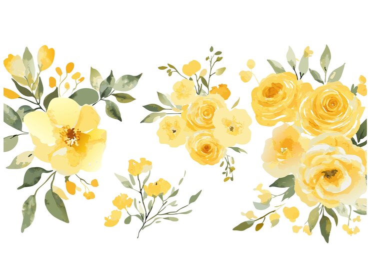 Vector a painting of yellow roses with green leaves and yellow flowers