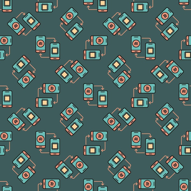 a pair of ai smartphones vector artificial intelligence in phones colored seamless pattern
