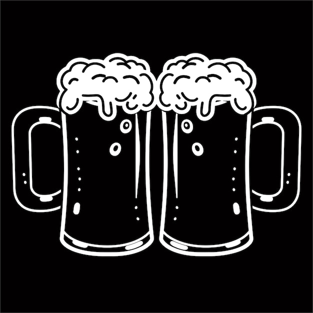 A pair of beer mugs cheers in black and white vector