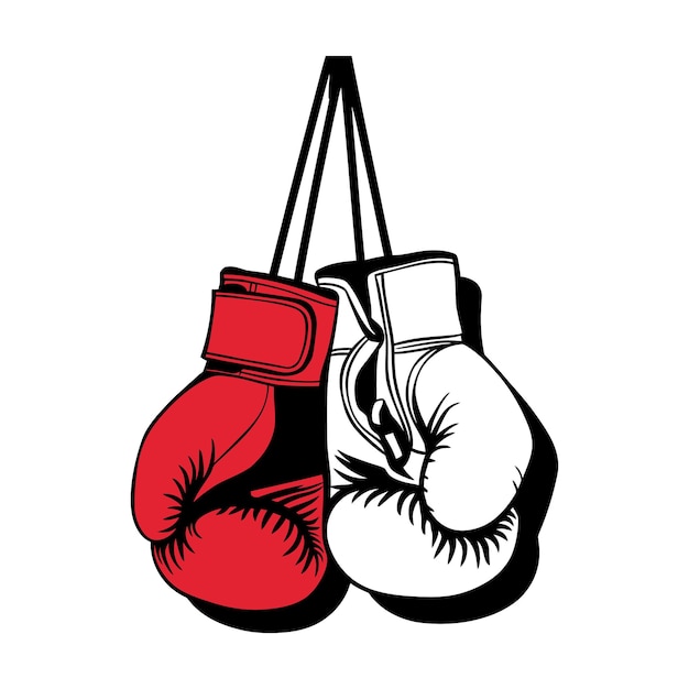 a pair of boxing gloves with a bag in the background